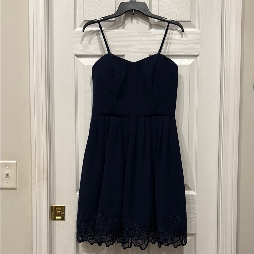 Elegant Navy Blue Spaghetti Strap Dress